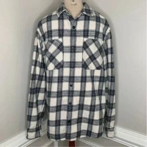 River Island Plaid White and Black Shacket with Front Snaps Size XL